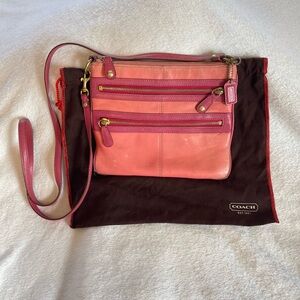 Coach Leather Crossbody Bag Pink Coral Multi Zip Pockets AS IS Repair